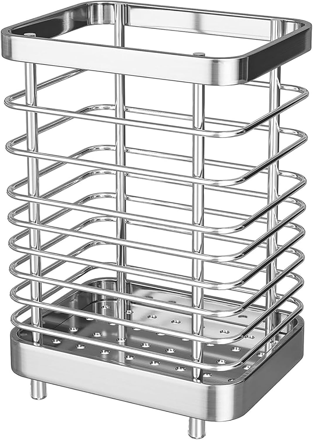 QYINXIU Utensil Holder Kitchen Countertop Organizer, Cutlery Drainer Sink Caddy Storage Drying Rack for Silverware Flatware and Cookware, Stainless Steel (Sliver) image number 1