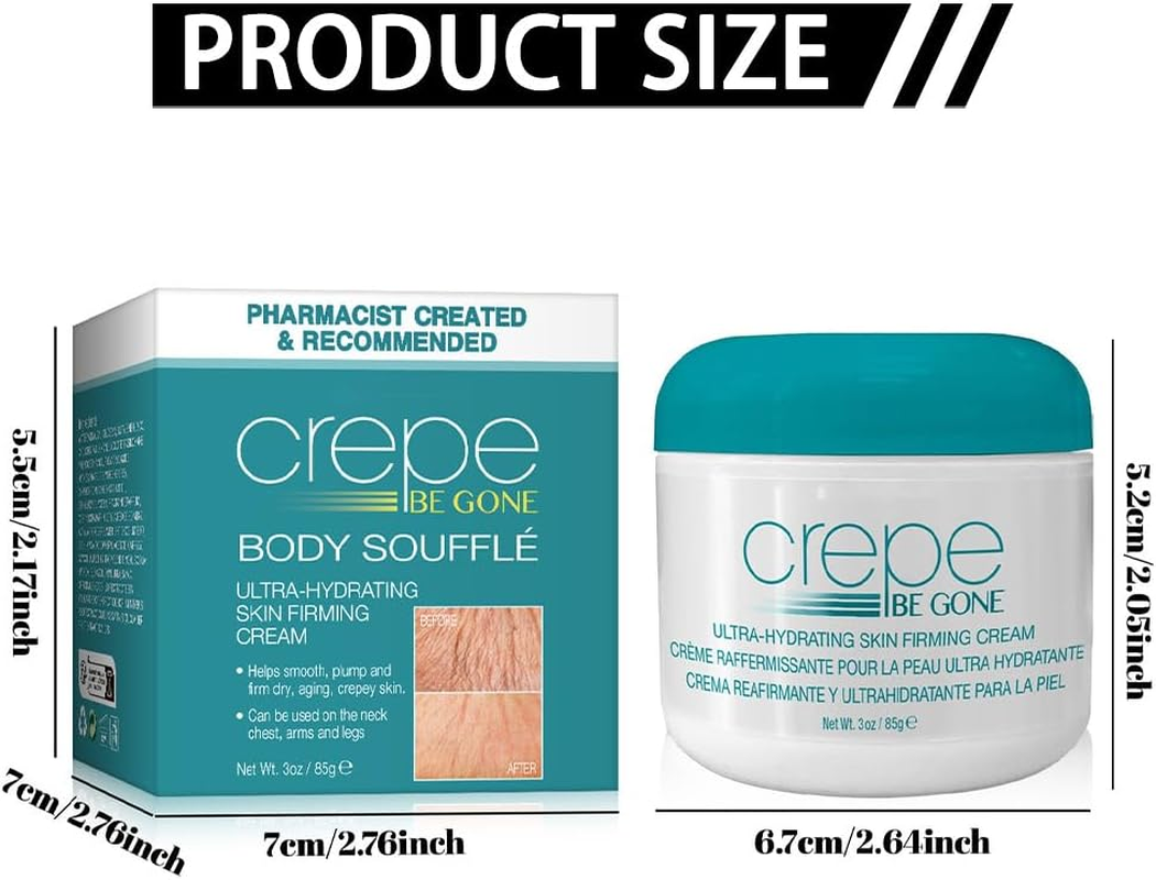 Crepe Be Gone Body Cream &ndash; Skin Firming Moisturizer,Targets Crepey Skin on Neck, Chest, Arms and Legs &ndash; 3 Ounce Tub