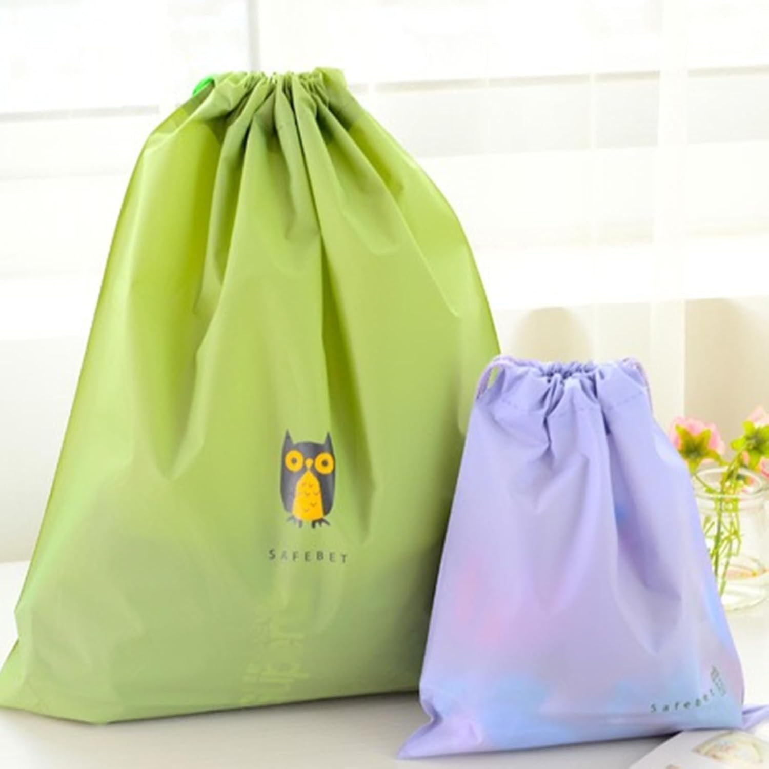 Set of 5 Waterproof Drawstring Bag PE Plastic Folding Sport Home Travel Storage Use Combine C