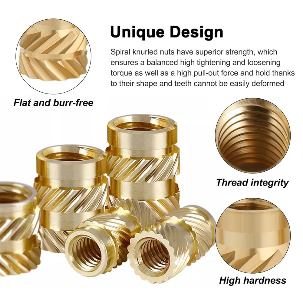 300Pcs M2 M3 M4 M5 M6 Female Thread Knurled Nuts Brass Threaded Insert Embedment Nuts Hydraulic Welded Joint Injection Molding Assortment Kit Perfect for Fastening Fixing Injection Molding