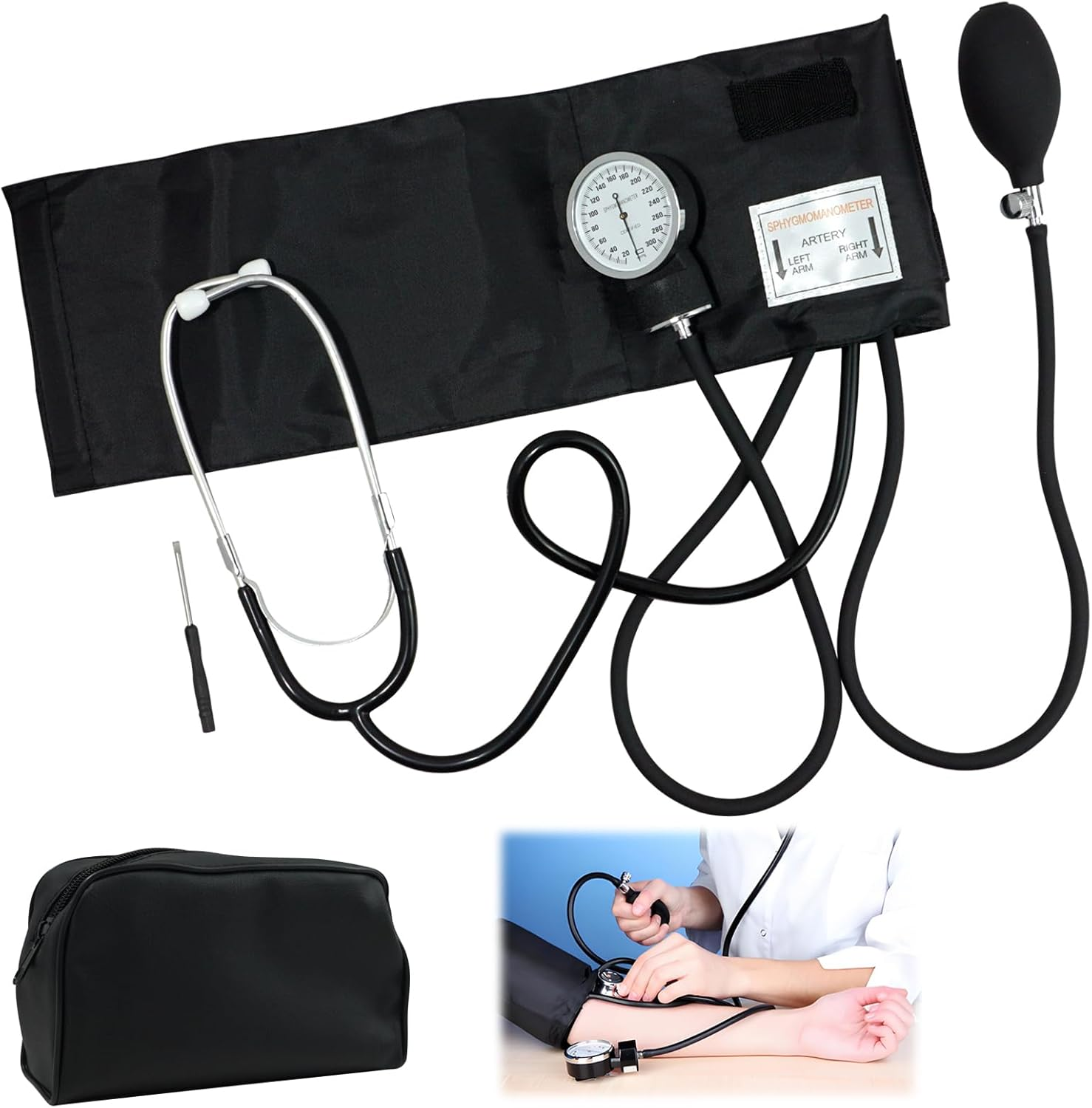 Manual Blood Pressure Monitor with Stethoscope and Carry Bag, Home Use BP Cuff Kit for Adults with Large Arm Cuff, Portable Sphygmomanometer Set for Accurate Readings (Black) image number 5