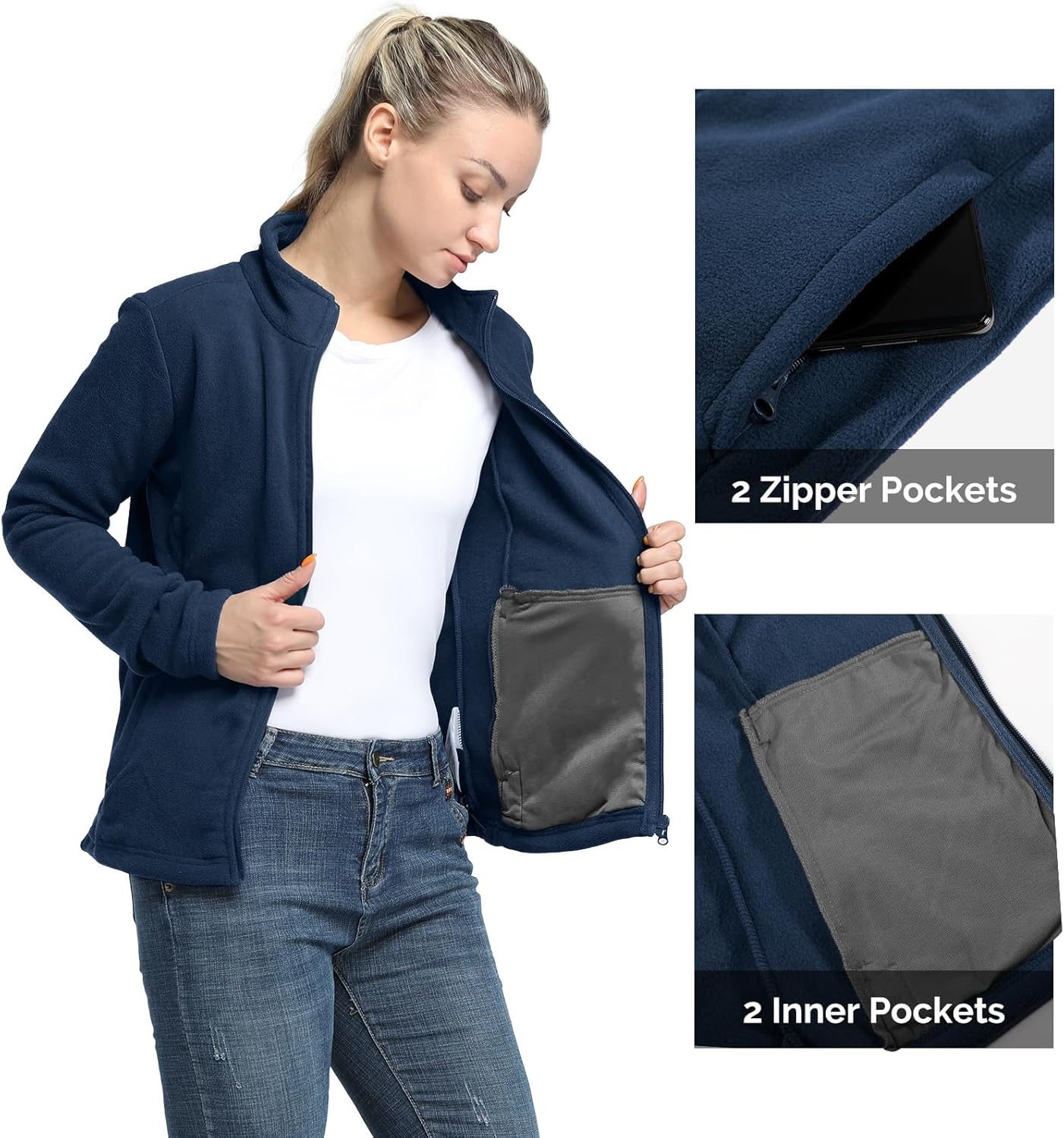 33,000Ft Womens Fleece Jackets Ladies Lightweight Warm Full Zip Coat Breathable Microfleece Ladies Sweater Casual Long Sleeve, Ideal for Travelling Outdoor Sport