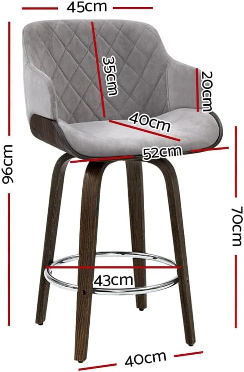 Artiss Bar Stools Stool Swivel Kitchen Counter Barstools Dining Chair Chairs Grey Velvet Fabric in 70Cm Seat Height Floor Set for Home Dining Room Cafe Outdoor Indoor image number 3