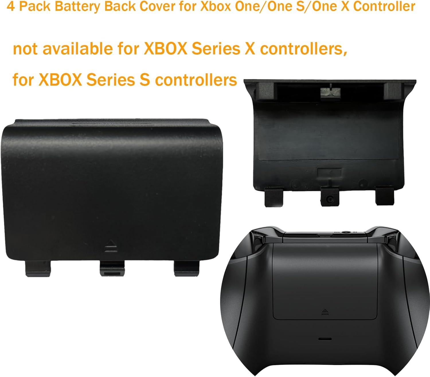 4 Pack Battery Back Cover for Xbox One/One S/One X Controller, One Controller Battery Cover Door Battery Back Shell Repair Part Compatible with Xbox One/One S/One X Controller (Black) image number 1