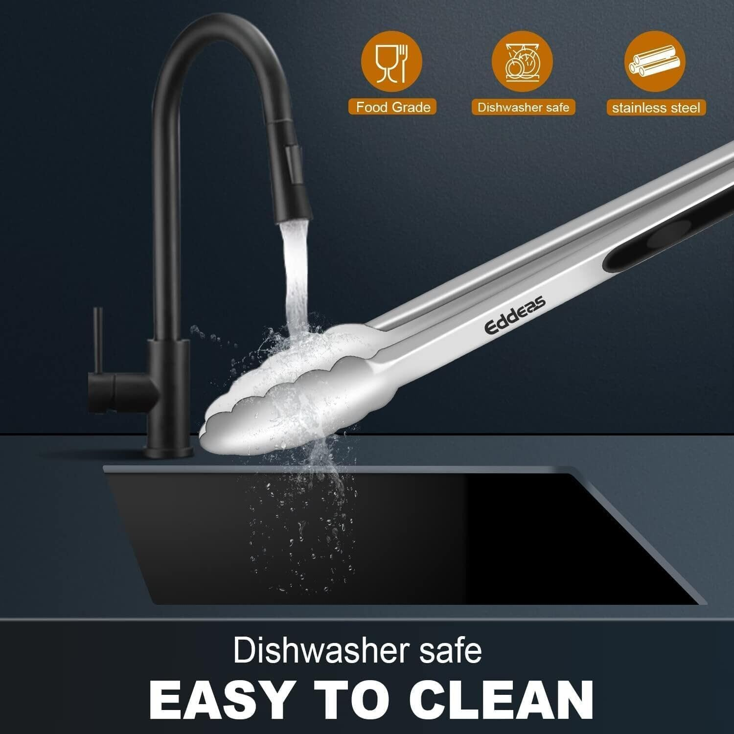 Kitchen Tongs - 9 Inch Heavy Duty Food Tongs, Ergonomic Grip Superior Stainless Steel and Non-Slip Heat Resistant Handle - Perfect for Cooking, Salad, Grilling, Barbecue,Dishwasher Safe image number 1