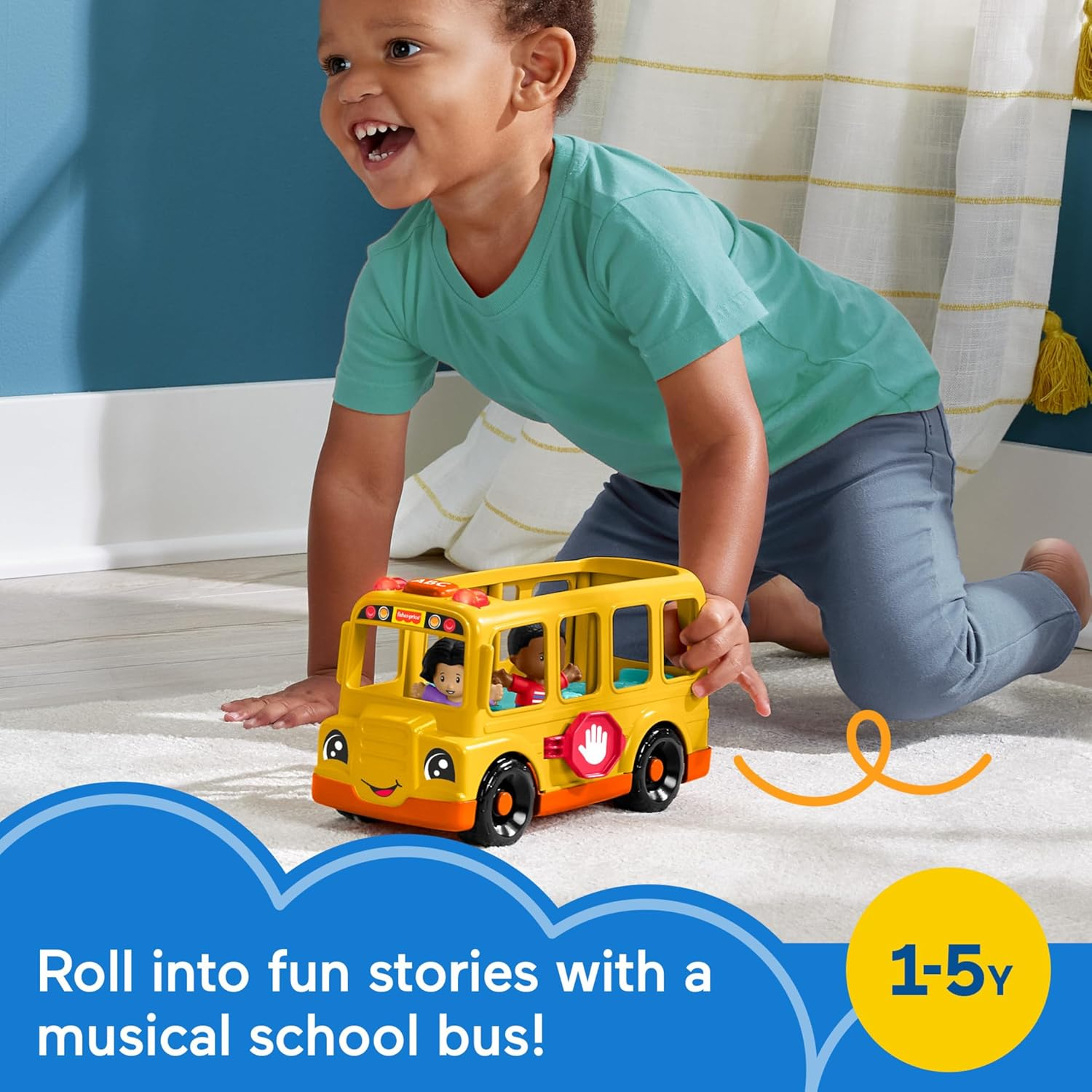 Fisher-Price Little People Toddler Toy School Bus Musical Push-Along Vehicle with 2 Figures for Pretend Play Ages 1+ Years image number 4