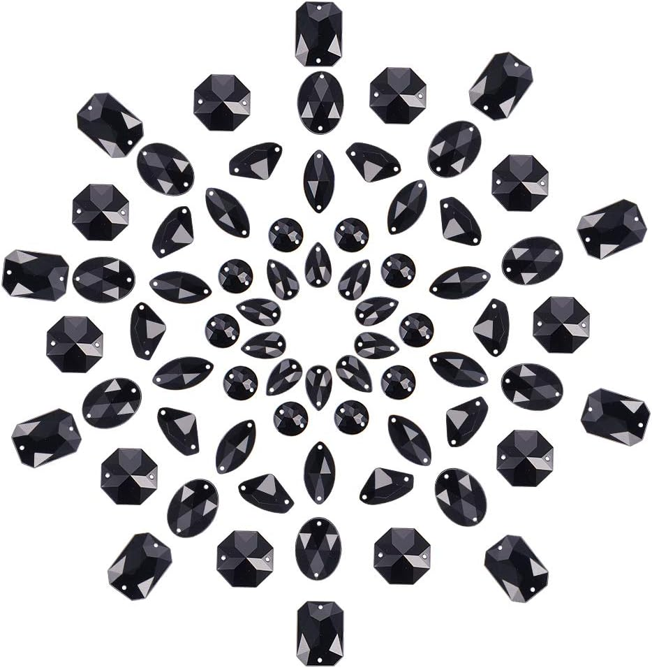Pandahall Elite - 80 Pieces 10 Colours Rhinestone Acrylic Left Acrylic Rhinestone 2 Holes Rhinestone Sewing for Jewellery, Flat Back and Facets, 4 Shapes