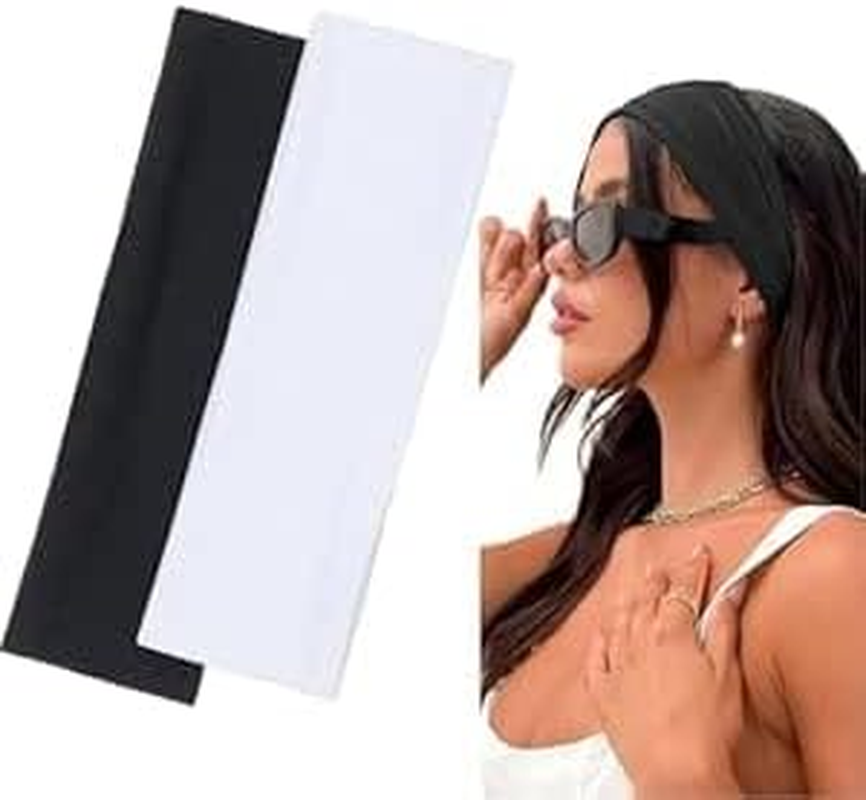 BELEVO 7Cm Wide Headband, Stretchy Headbands for Women'S Hair Black Head Band Elastic Head Bands Soft Hair Bands for Men and Women for Sports, Yoga and Exercise (Black, Brown)