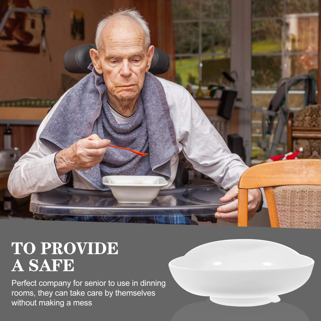 PACKOVE Senior Dining Bowl with Suction Base Spillproof Silicone Food Tray Lightweight Adaptive Scoop Plate for Elderly Independent Eating Aid image number 6