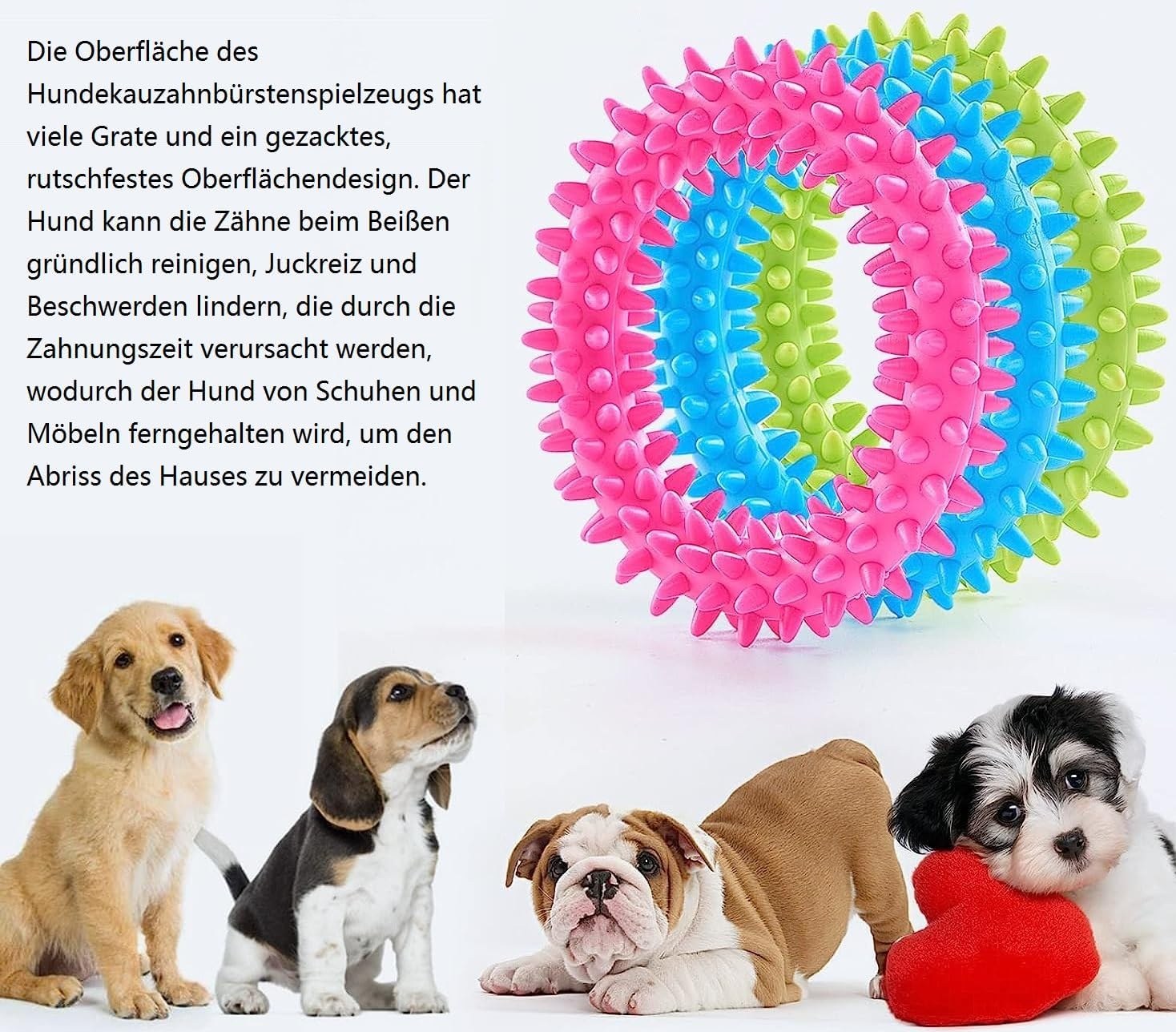 KOMUNJ 3 Pieces 360&deg; Clean Pet Teeth and Soothing Itching Small Dogs Puppy Toy Ring Rubber Dog Chew Toy Oral Health Puppy Interactive image number 5
