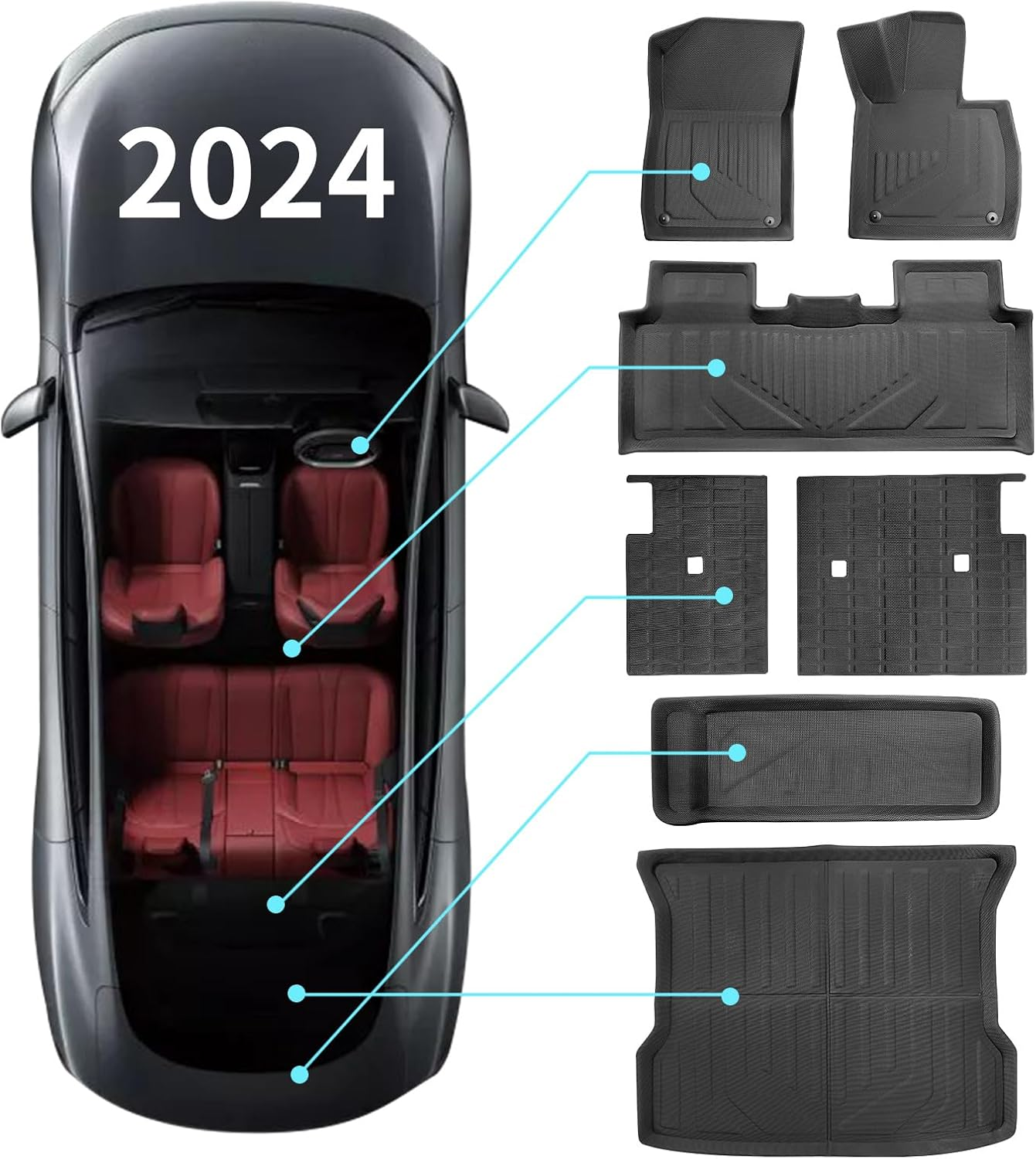 LZCUMIN for XPENG G6 2024-2025 XPE 3D Floor Mats Trunk Floor Mats & Cargo Liners High Performance Waterproof, Wrinkle Resistant, and anti Slip（Au RHD 7 Piece Set image number 2