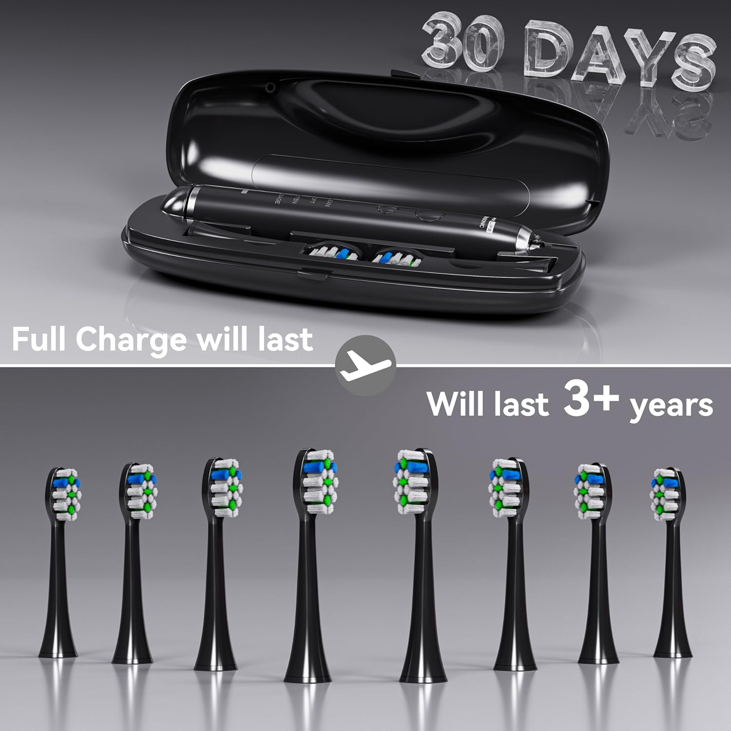 HEYMIX Ultrasonic Electric Toothbrush, Power Electrical Toothbrush Sonic Cleaning, Oral Hygiene Rechargeable Teeth Brush, Mouthwash Whitening Toothbrush with 8 Brush-Head & Travel Case ADA Certified image number 1