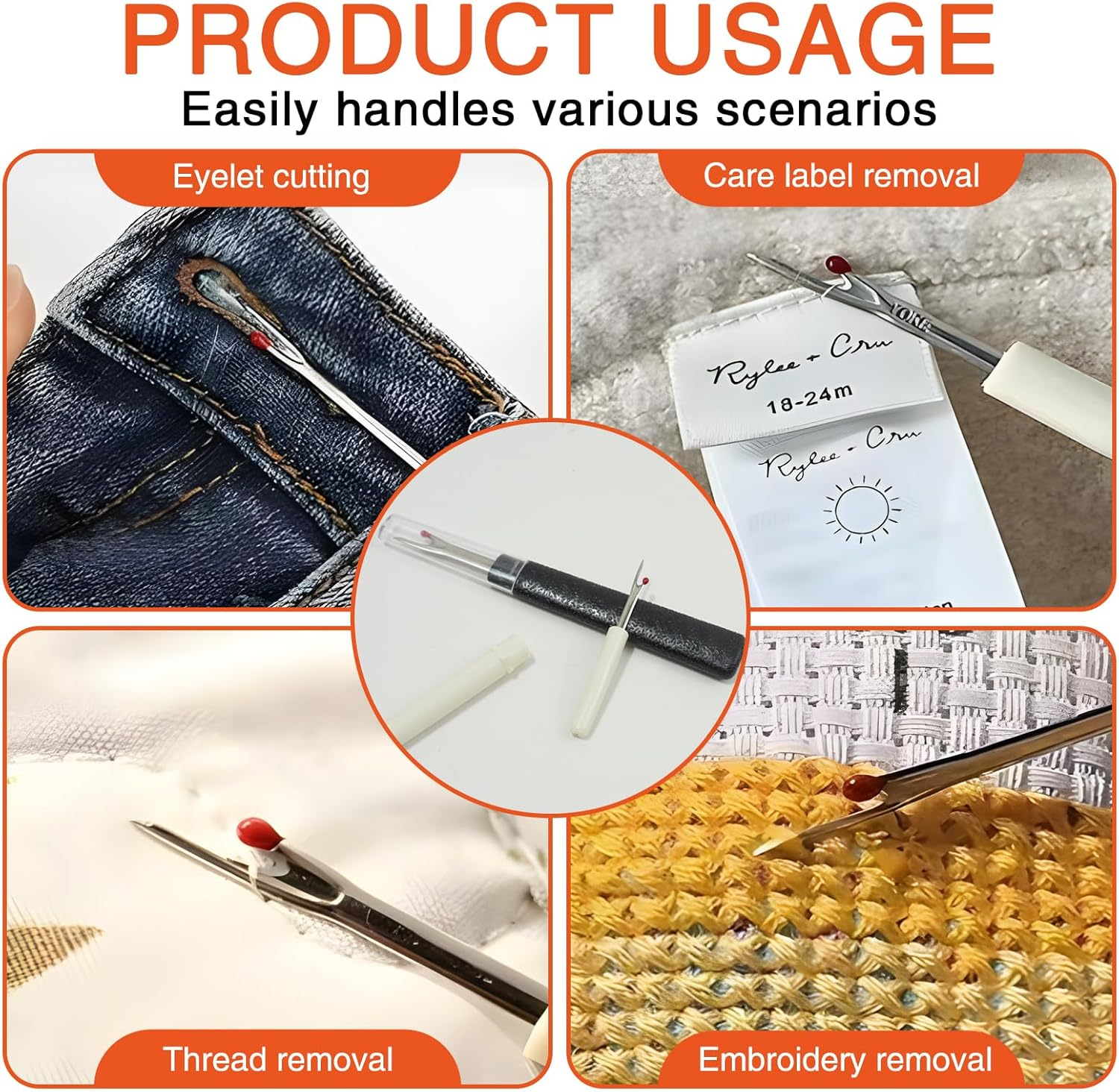 4 Pack Seam Ripper Stitch Remover Set - Sharp Steel Unpicker with Ergonomic Handles for Sewing, Quilting, Embroidery & Crafting, 2 Large & 2 Small