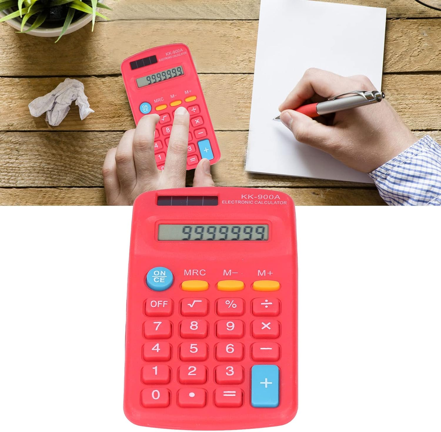 Mini Calculators, Electronic Desktop Calculator Handheld 8 Digit with LCD Display Sensitive Button Solar Battery Dual Power for Office School Business Calculating(Red) image number 1