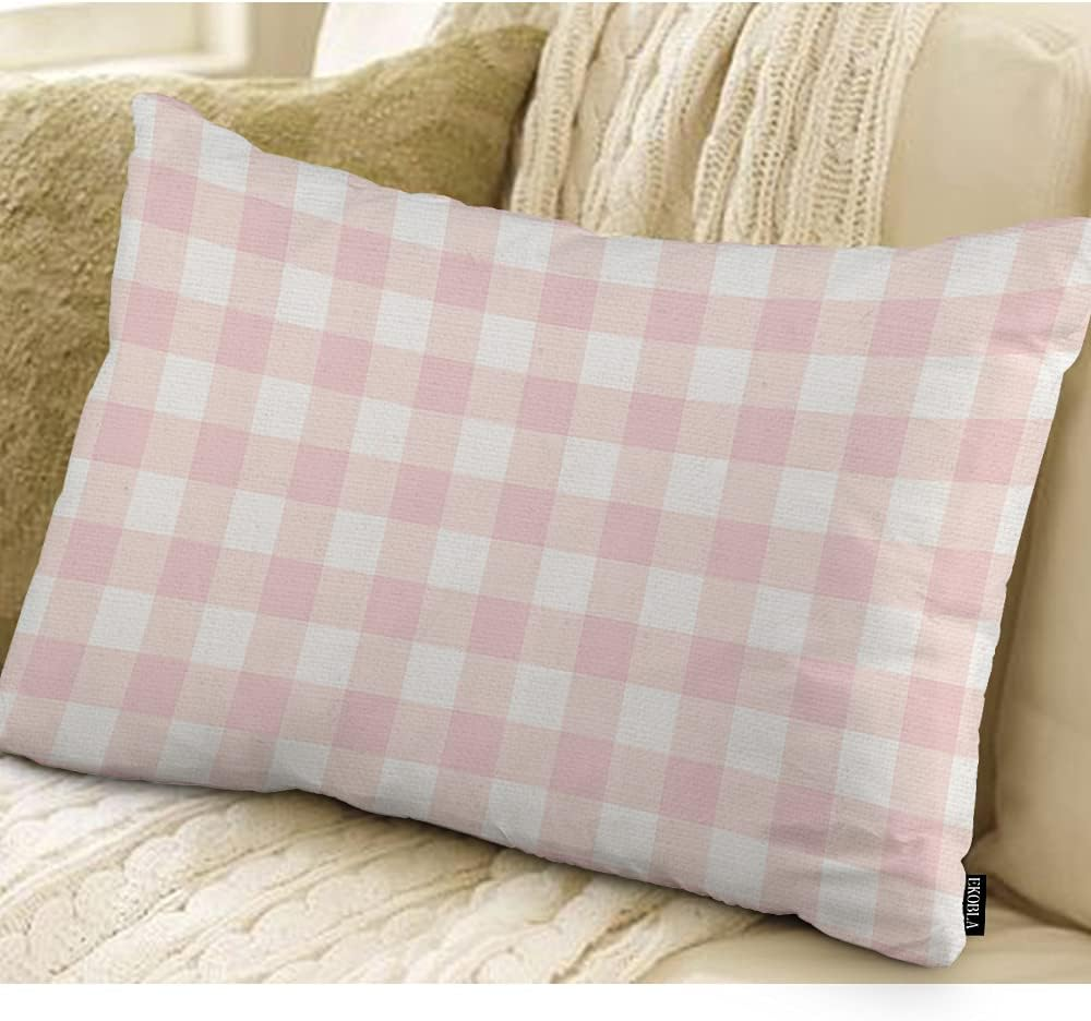 EKOBLA Buffalo Checked Pattern Decorative Lumbar Cushion Case Vintage Plaid Gingham Tartan Pastel Waist Rectangle Throw Pillow Case Cotton Linen for Men Women Sofa Home Decoration 12X20 Inches image number 3