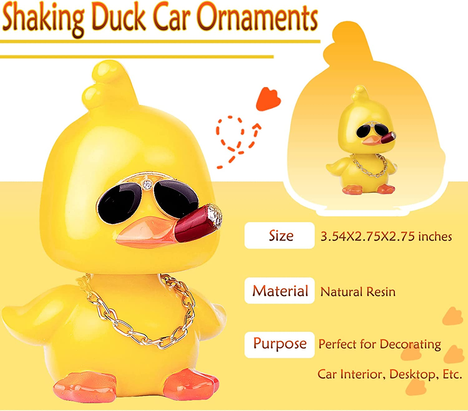 Cool Yellow Duck Car Ornaments Funny Duck Car Dashboard Decorations Shaking Head Doll for Car Auto Interior Decor Accessories image number 6