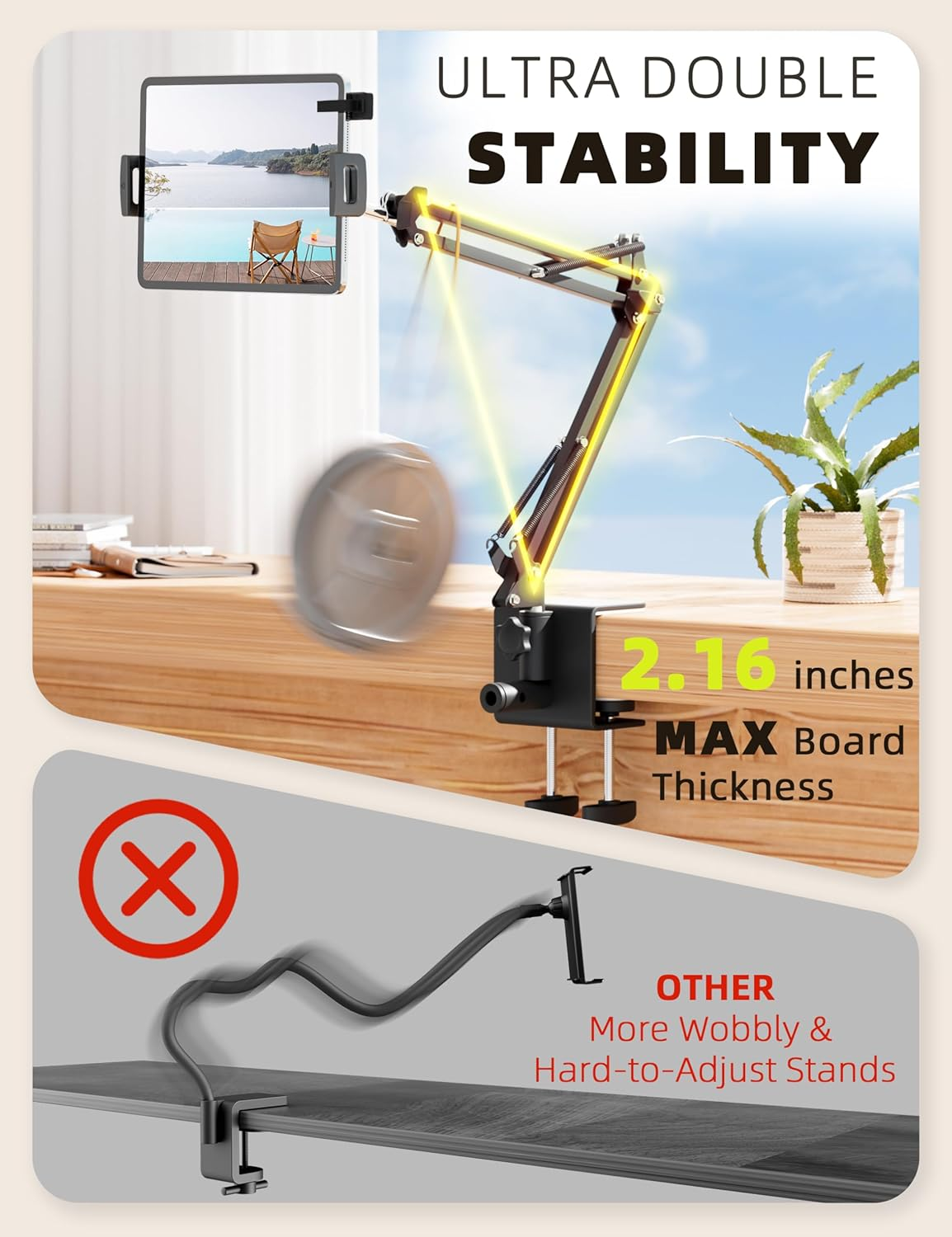 Tablet Holder for Kindle Holder Reading in Bed with Remote Page Turner, Hands-Free for Ipad Stand Arm, Compatible with Kindle Accessories, Ipad, Iphone, Ereaders Devices, Gifts for Readers image number 2