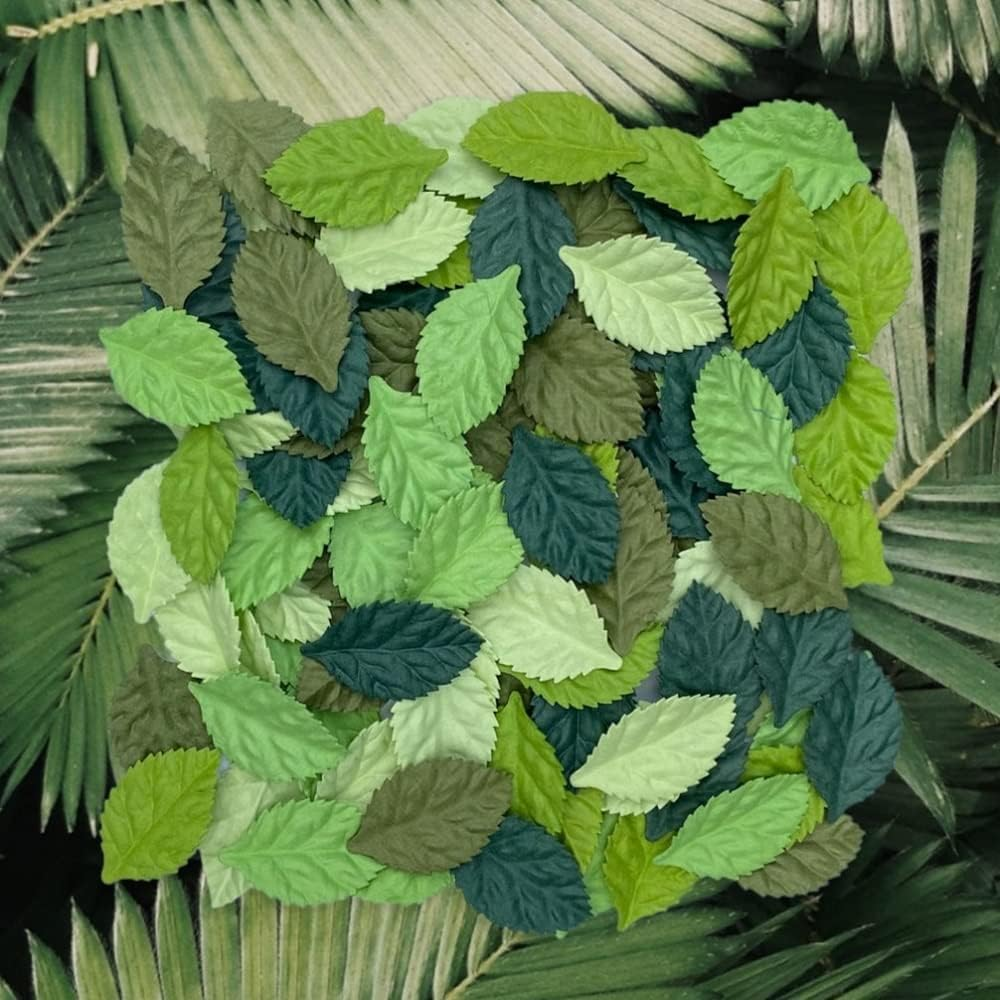 Artificial Leaves 100 Pcs Mulberry Paper Roses Leaves 45X25Mm DIY Craft Scrapbooking Wedding DIY Craft Supplies Card (Green Tone) image number 4