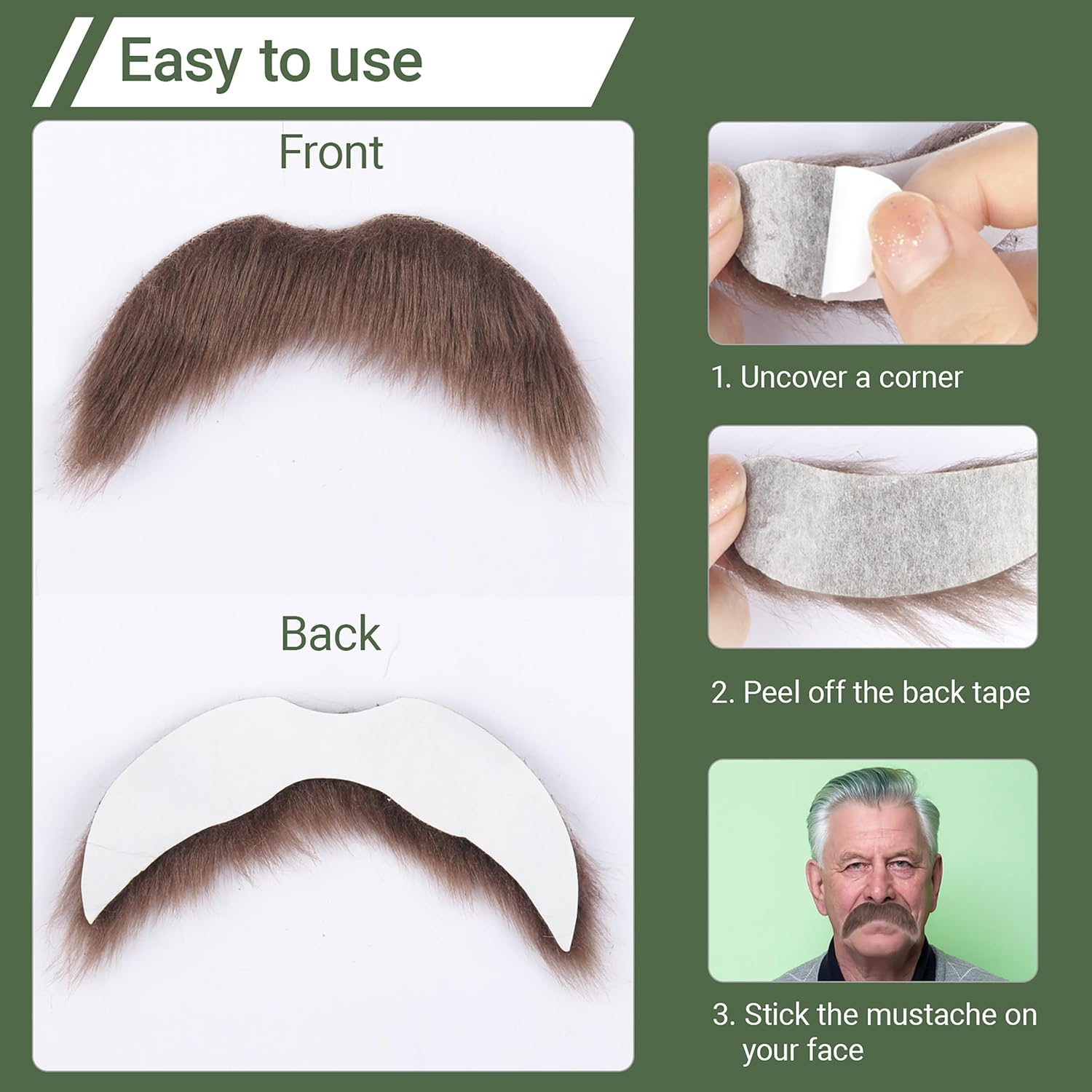 Cosela Fake Mustache Brown Self Adhesive Cosplay Halloween Party Fake Facial Hair image number 3