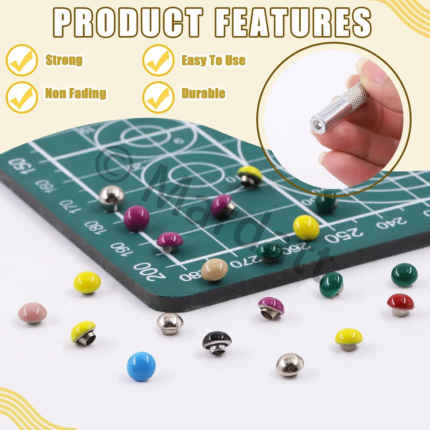 Mardatt 200 Sets 5Mm Double round Cap Leather Rivets with Fixing Tools, 10 Colors Caps Leather Rivets Metal Studs Leather Rivet Dome Rivets for Leather Craft DIY Decoration image number 5