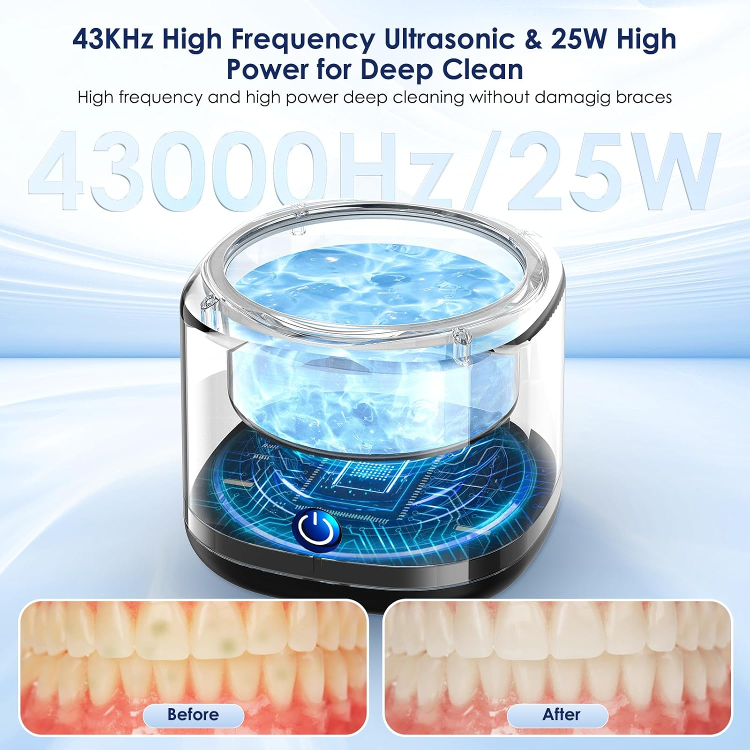 Ultrasonic Cleaner for Dentures, Invisalign, Mouth Guard, Aligner, Whitening Trays, 43Khz 180ML Portable Ultrasonic Jewelry Cleaner Ultrasonic Retainer Cleaner for Home and Travel Use image number 5