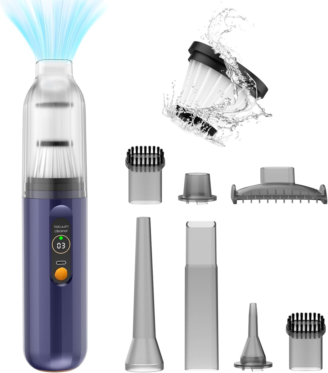 4-In-1 Handheld Car Vacuum Cleaner Cordless,15000Pa Portable Car Vacuum Cleaner with LED Display,Rechargeable Mini Dust Buster for Car, Home, Office Cleaning image number 5