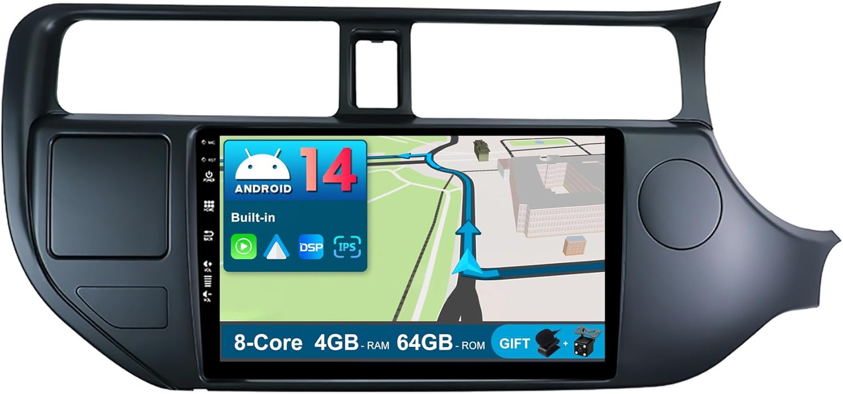 Android 14 IPS Car Stereo for Kia Rio K3 RHD (2012-2016) - 4G+64G - Wireless Carplay/Android Auto - LED Camera + MIC - 9 Inch 2 Din - DAB Steering Wheel Fast-Boot 360-Cam Wifi AHD