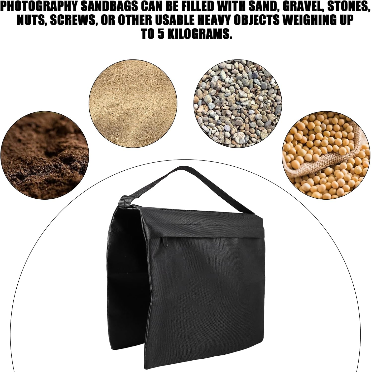 5 Pieces Sandbags for Photography, 27 * 29Cm Sandbag with Carabiner & Ziplock Bags, 600D Oxford Fabric, Max Load Capacity: 10Kg, Empty Sandbag for Photography Lamp Stand, Light Stand Tripod image number 6