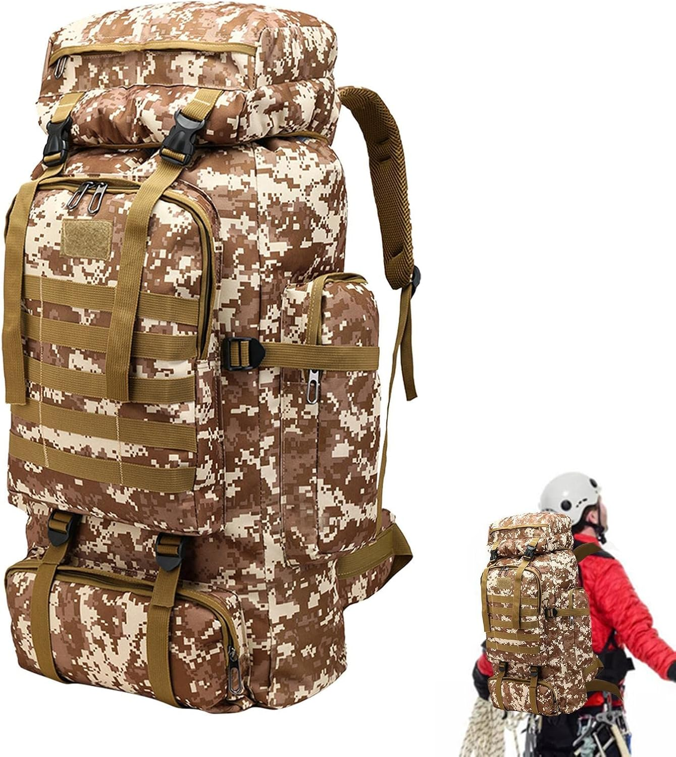 Assault Pack - Water Resistant 80L Large Capacity Rucking Backpack,Army Camping Rucksack for Wilderness Survival, Camping, and Hunting Jmedic - Jungle Digital image number 5