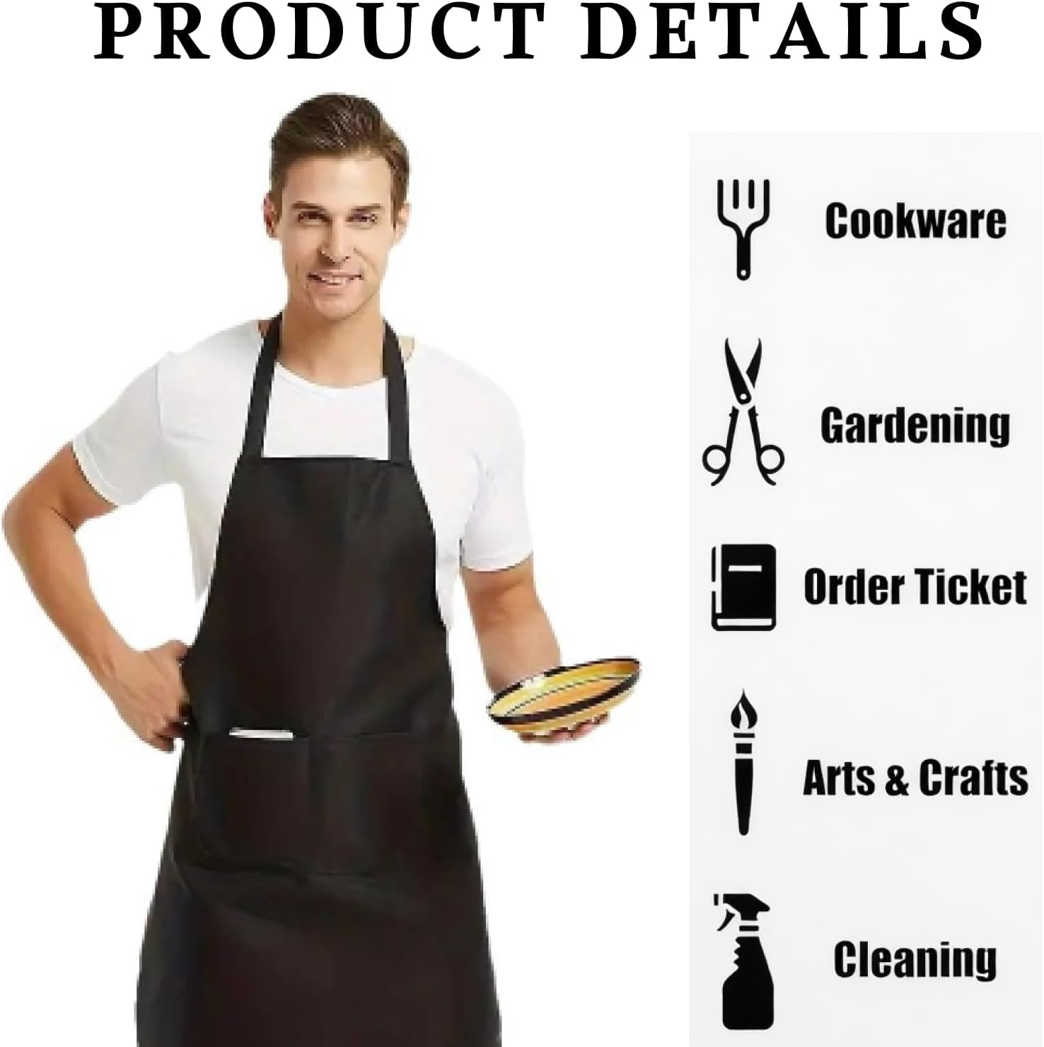 Fortuneglobe ​Waterproof Bib Apron with Pockets & Dual Shoulder Straps - 2 Pack Heavy Duty Polyester for Kitchen, Restaurant, Baking, Gardening - Black​​ image number 3