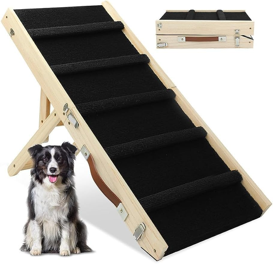 Dog Ramp Portable Folding, 80Cm Long Dog Stairs Pet Ramp 5 Adjustable 10" to 19" Non-Slip Truck Car Ramp Stairs Step Ladder for Pet Car Bed Couch Sofa (Black) image number 5