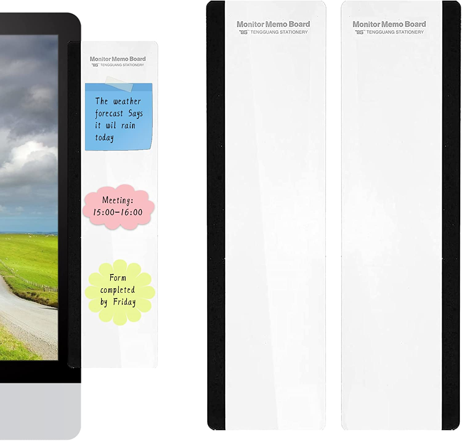 Office Desk Accessories 2Pcs Multifunction Computer Monitor Memo Board - Transparent Computer Side Panel Memo Creative Monitor Side Panel Suitable for Office Home Desktop image number 2