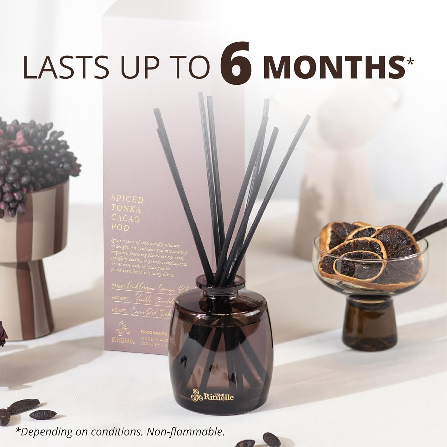 Urban Rituelle Apotheca Fragrance Diffuser Set, 220Ml - Cotton Candy, Vanilla Nectar, Musk & Toffee, Long-Lasting Reed Diffuser with Sweet, Warm & Indulgent Scent for Home, Bedroom or Gift Giving image number 1