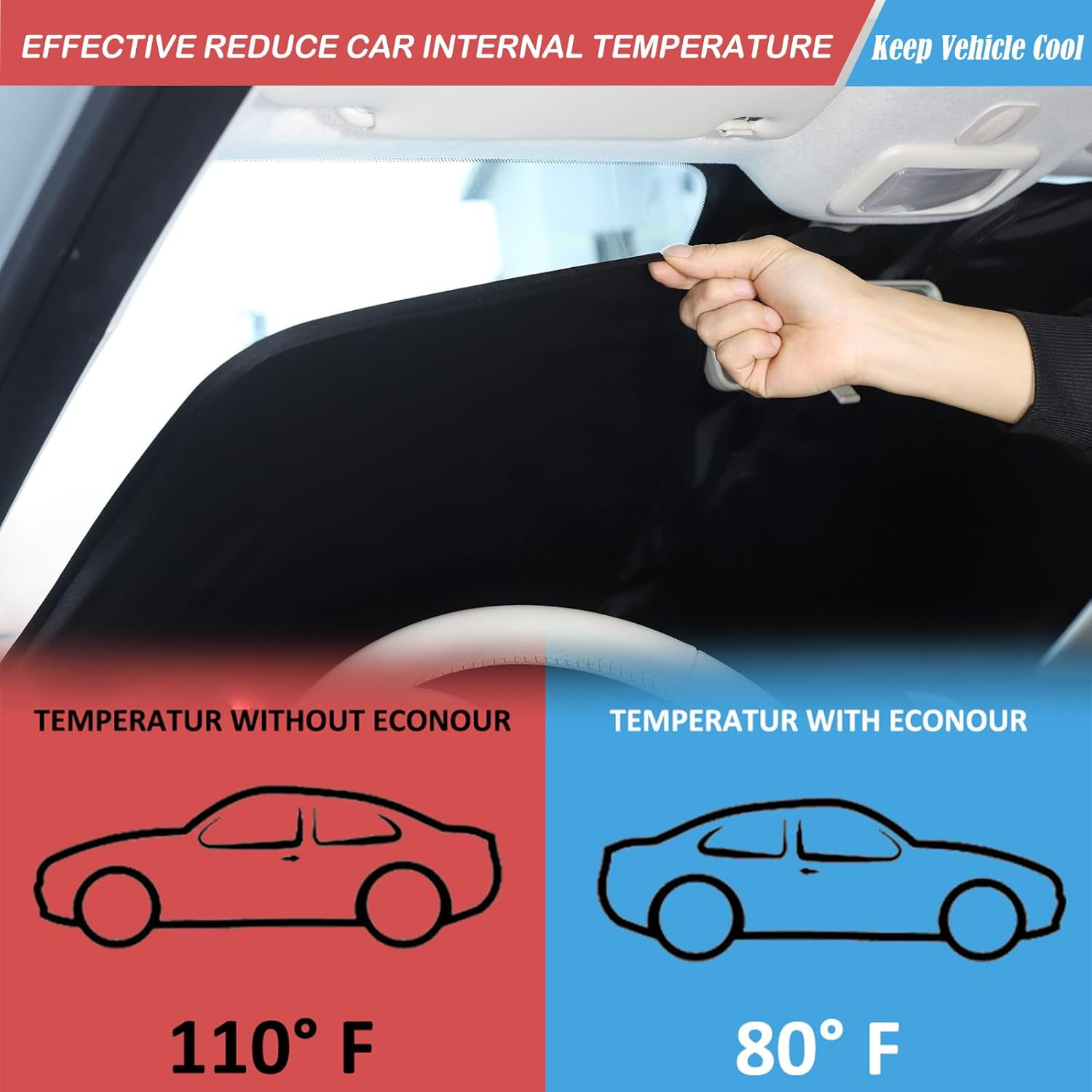 The Original Windshield Sun Shade Compatible with Fiat 500 2010-2024 Abarth 595 2014-2024 Car Windshield Reflective Sunshade Protector Sun Shade Accessories (Silver) image number 5