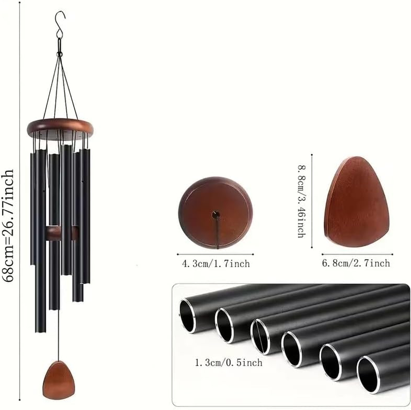 Large Aluminium Wind Chimes Outside,68 Cm Aluminum,Memorial Wind Chimes for Mother/Grandma,Suitable Outdoor Garden Patio Decor (Black) image number 4