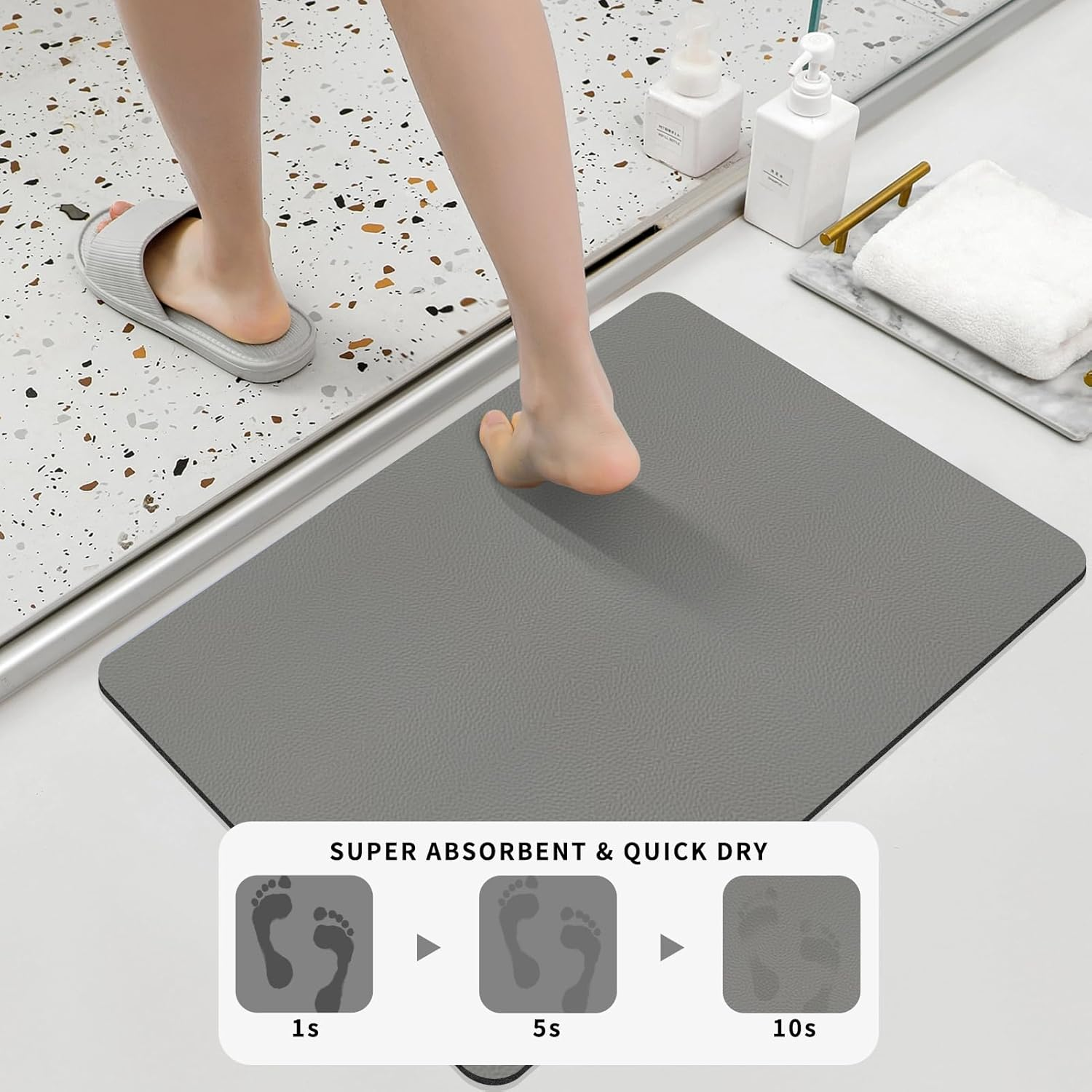 Bath Mat, Bathroom Rugs Super Absorbent Shower Mats Quick Dry Non Slip, Shower Rug for Bathtub Thin Rubber Mats for Bathroom Floor, Bathtub, Shower(Light Grey, 40 X 60 Cm) image number 2