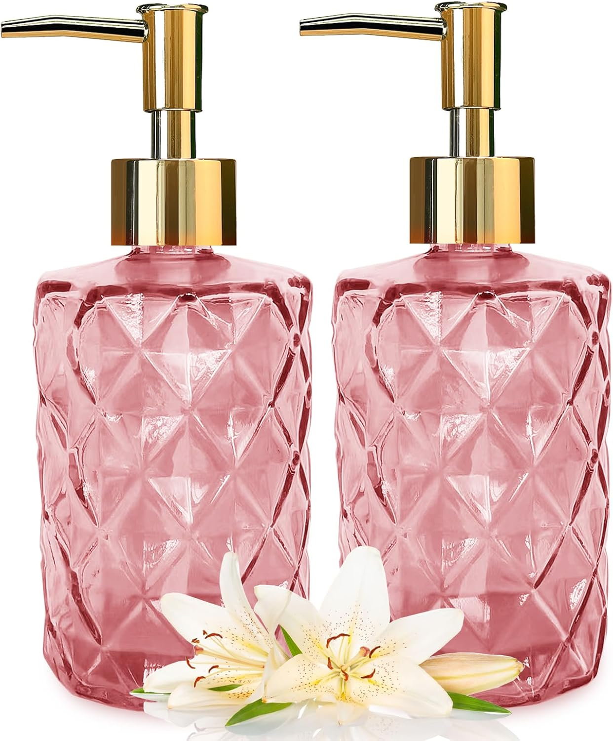 Glass Soap Dispenser with Pump, Soap Dispenser, Lotion Dispenser for Dishwashing Liquid, Lotion Shower Gel (Pink) - Blue image number 5