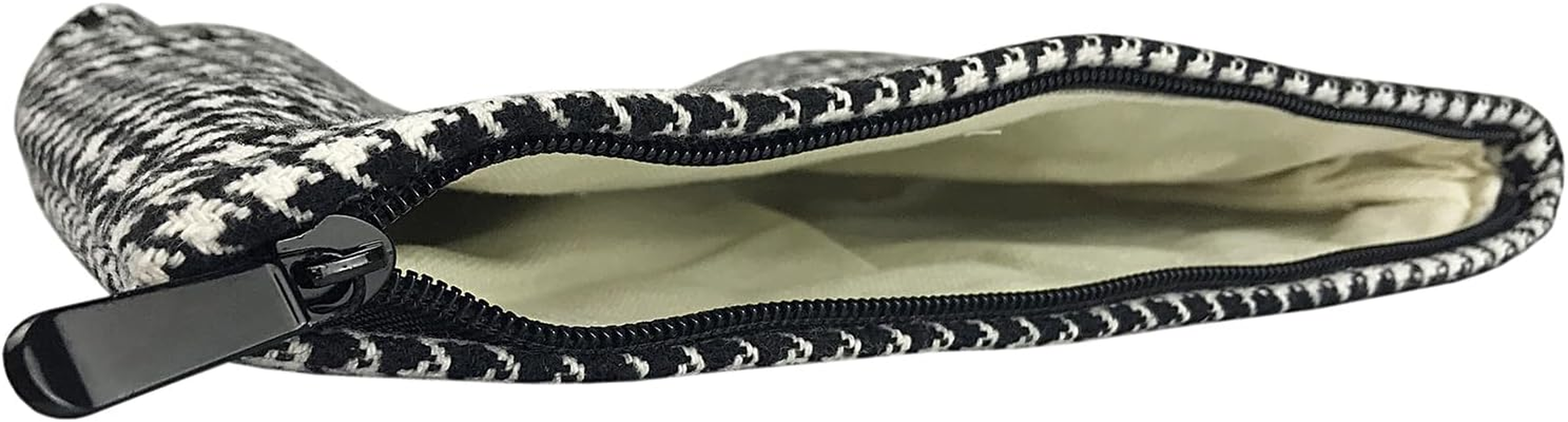 Makeup Bag for Women, Corduroy Cosmetic Bag Aesthetic Design Ladies Tote Bag, Pencil Case for Girls, Cute Smiley Face Makeup Organizer with Zipper, Black Houndstooth image number 4