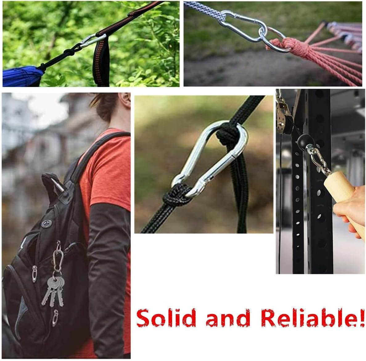 Stainless Steel Carabiner Clip,10 Pcs Spring Snap Hook Keychain Clip Hoods, Heavy Duty Clips for Camping Hiking Climbing Hammocks M4 image number 5