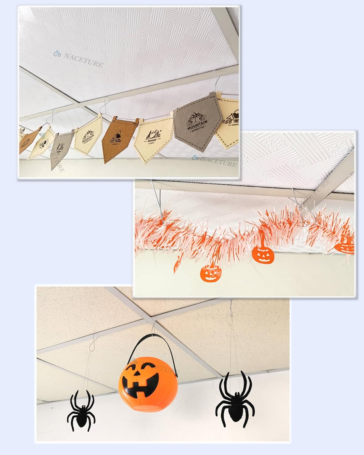 NACETURE 75 PCS Drop Ceiling Hook for Hanging &ndash; 25 Pack White Heavy Duty Ceiling Hooks & 50 Pack Drop Ceiling Clips Suspended Ceiling Decorations Tile Hanger for Classroom Office Home Wedding image number 5