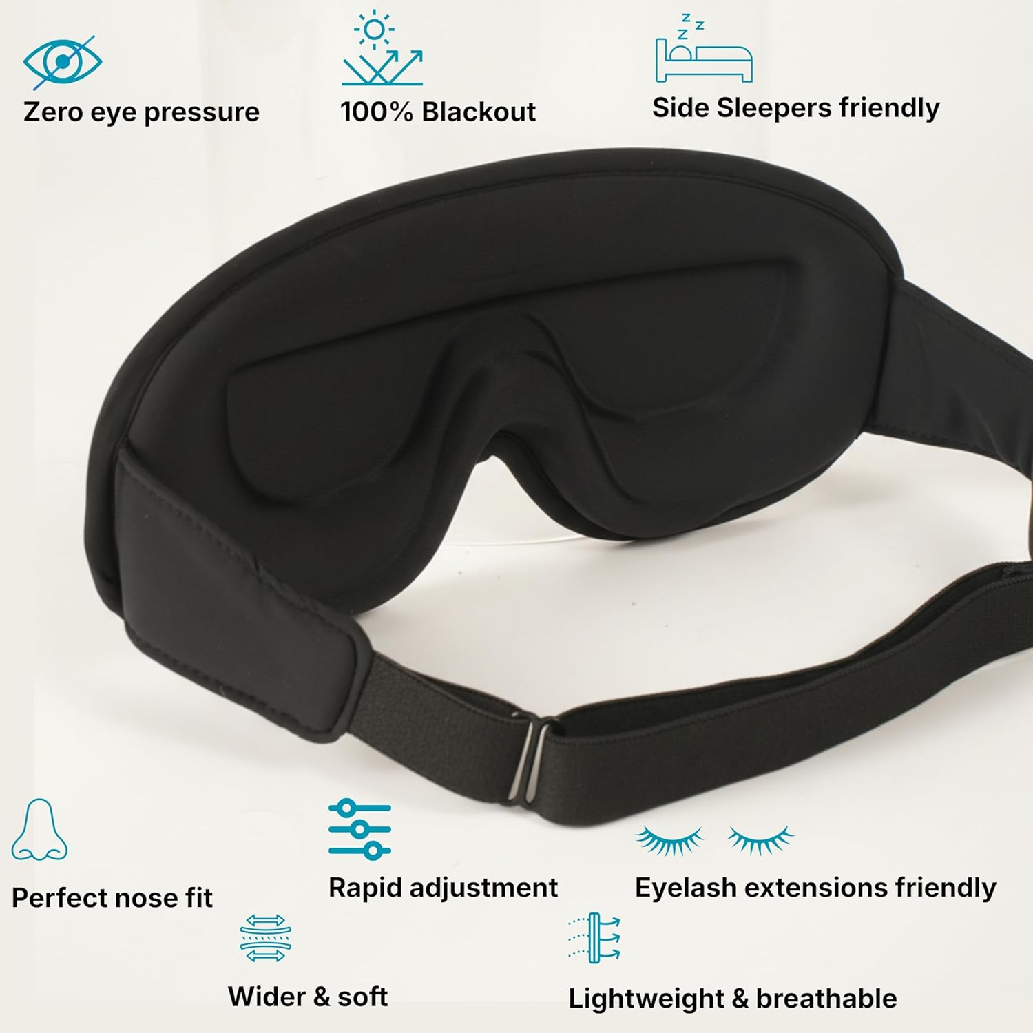 Side Sleepers 3D Eye Mask, Sleep Mask,100% Blackout Eyelash Extension Sleep Masks for Women & Men, Eye Mask for Sleeping, Premium Dark Crimson Sleeping Eye Mask with Adjustable Strap, Travel Essential Eyemask (Black - Side Sleeper) image number 2