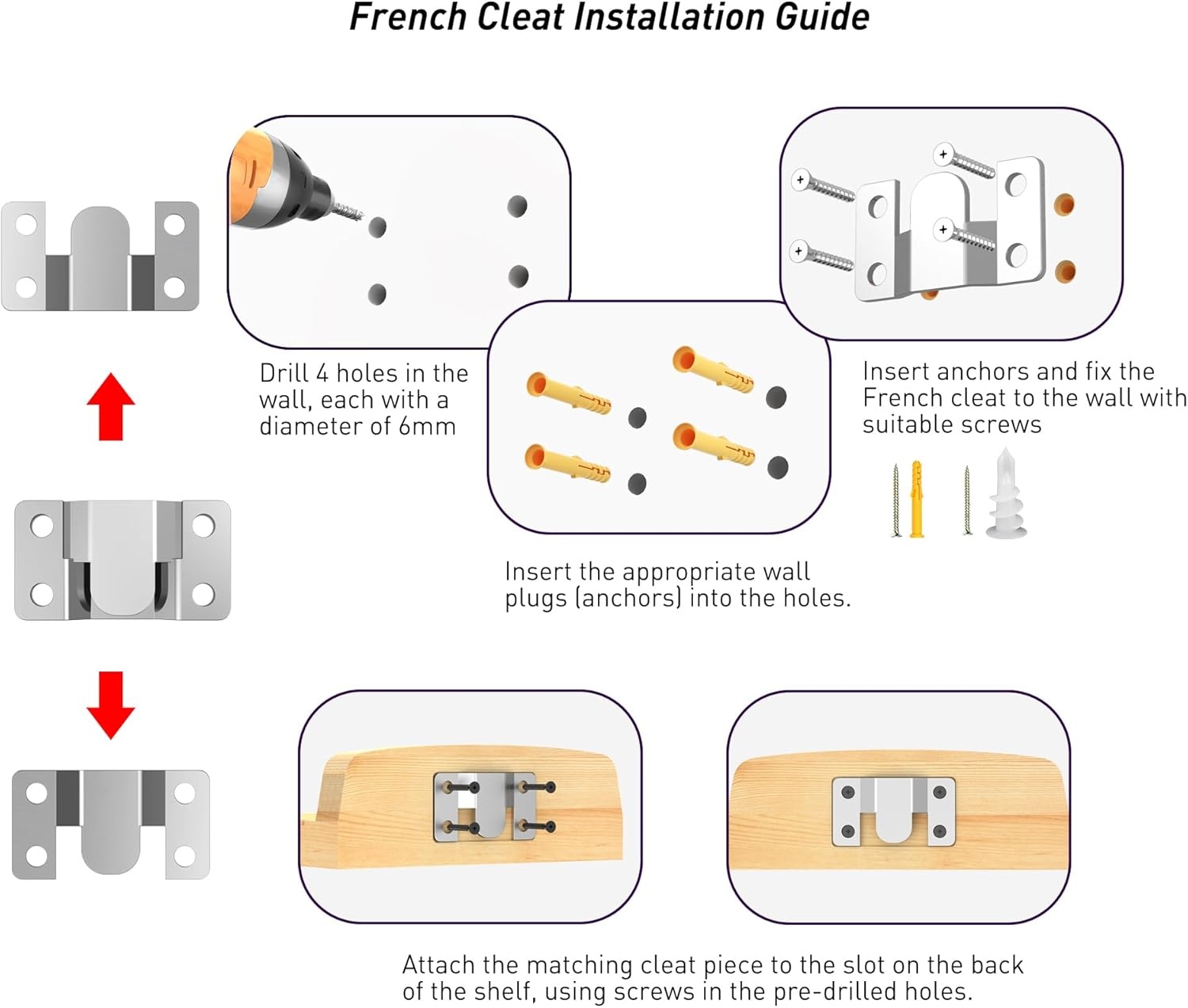 Floating Shelves for Wall. 6"X6" 2-Pack, Solid Wood with Slotted Surface for Breathable Anti-Slip, Rounded Corners, French Cleats, Easy Install for Bedroom, Living Room, Bathroom（Natural Pine） image number 4