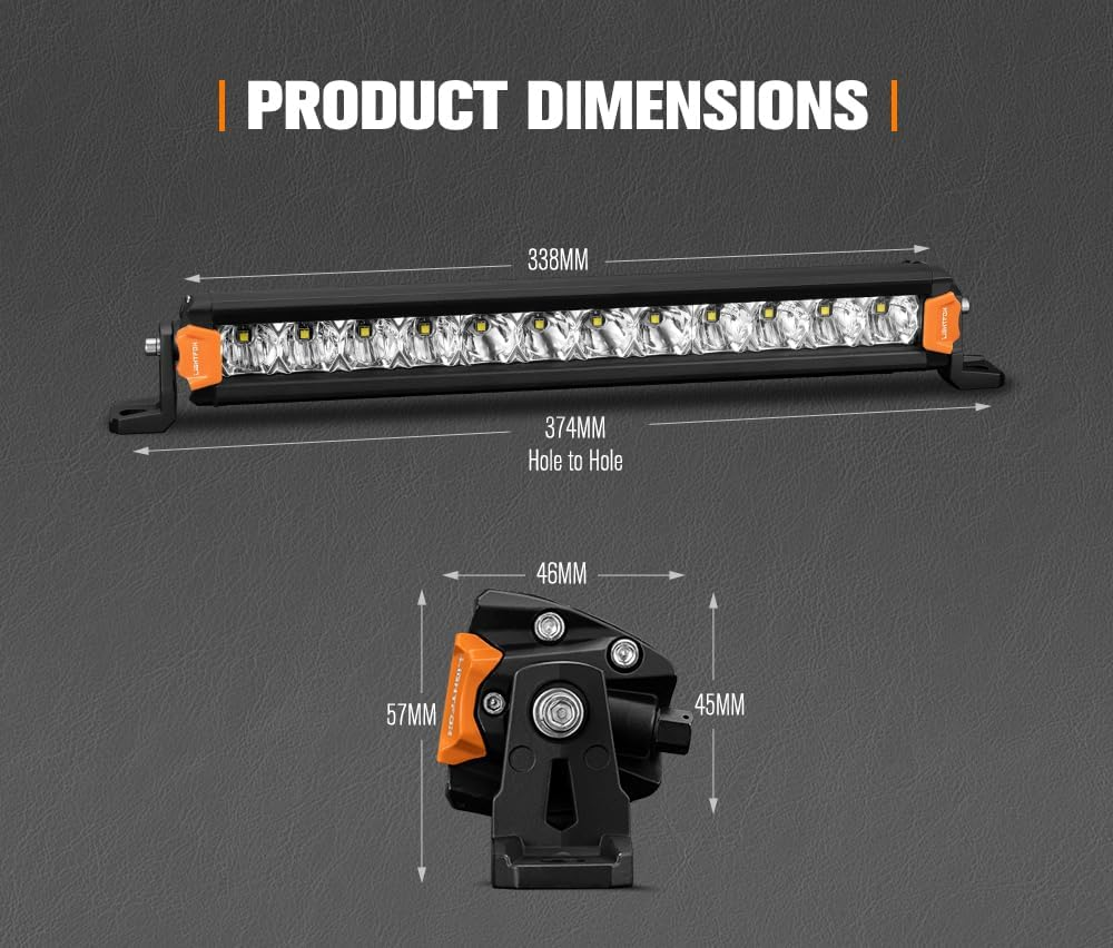 LIGHTFOX 14 Inch LED Light Bar - Professional IP68 Waterproof Ultra Slim Single Row off Road Light Bars, 60W 7,548LM Super Bright Spot Flood Combo Driving Light LED Work Light for UTV ATV Jeep Truck image number 3