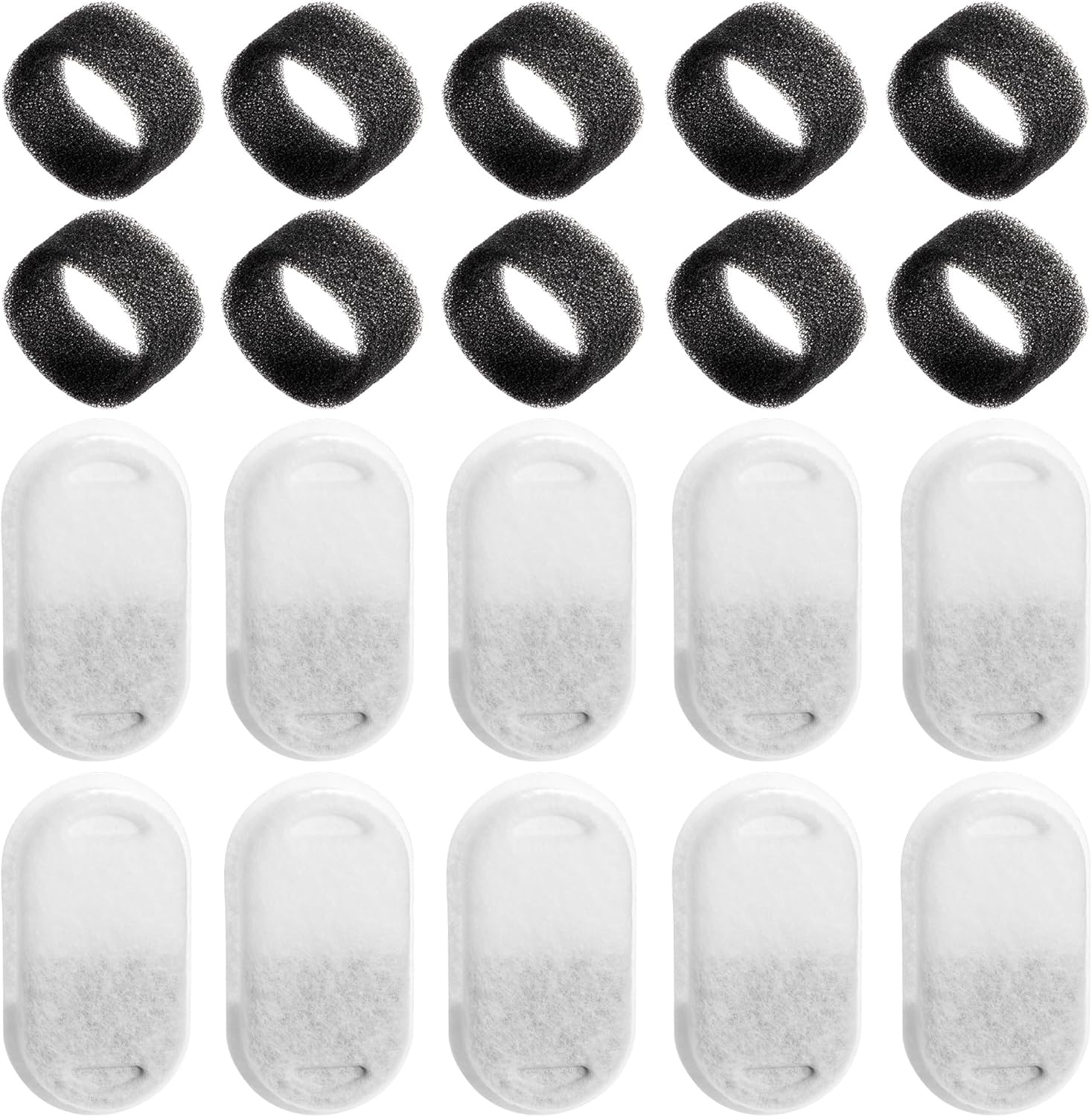 Pack of 20 Filter Cat Fountain, Drinking Fountain Cat Replacement Filter, 10 Pieces Carbon Filters and 10 Pieces Foam Filters for Cats and Dogs Water Fountain image number 3