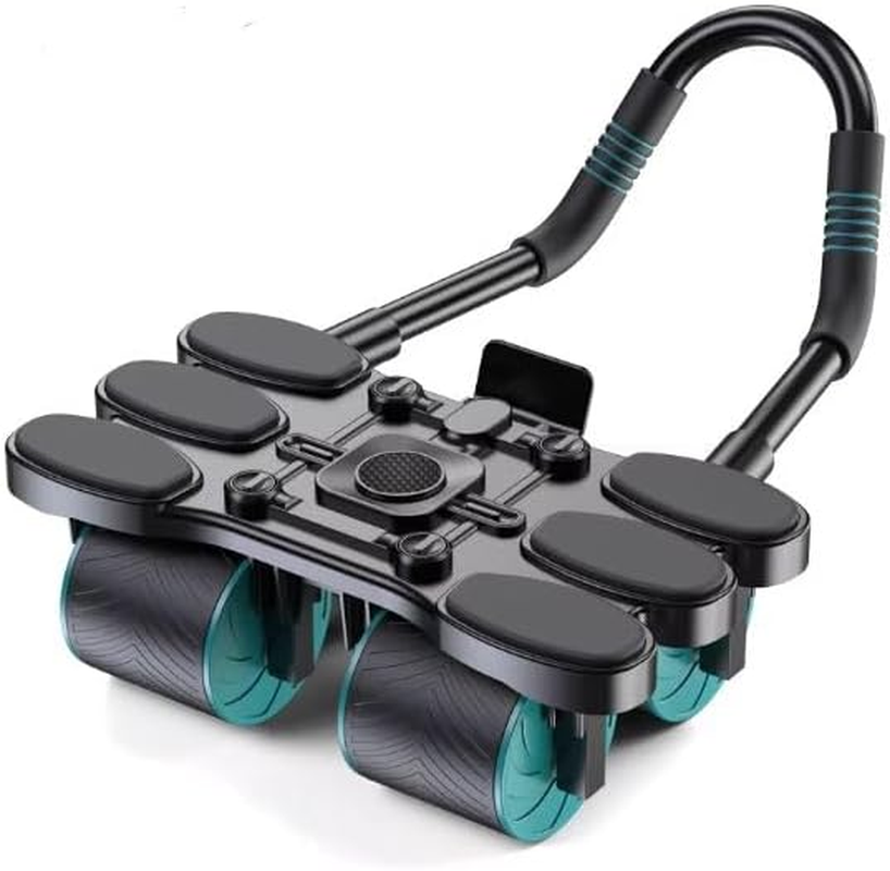 Hoplite Sports Ab Roller Wheel with Elbow Support &ndash; Power Roller Fitness Equipment for Abs, Core & Full Body &ndash; 4-Wheel Base, Silent Rebound, Anti-Slip Tires & Foldable Handles with Phone Holder