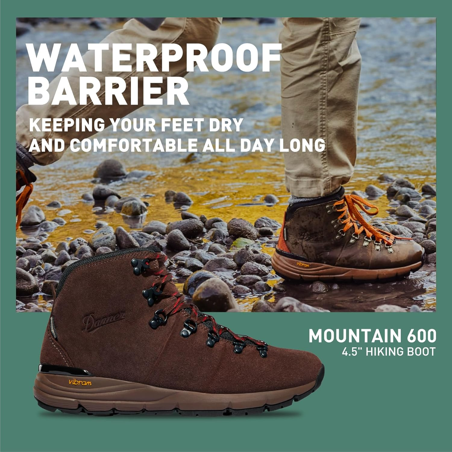 Danner Mountain 600 Waterproof Hiking Boots for Men - Lightweight, Durable Upper, Breathable Lining, Triple-Density Footbed & Vibram Traction Outsole, Java/Bossa Nova - 11.5 D image number 2