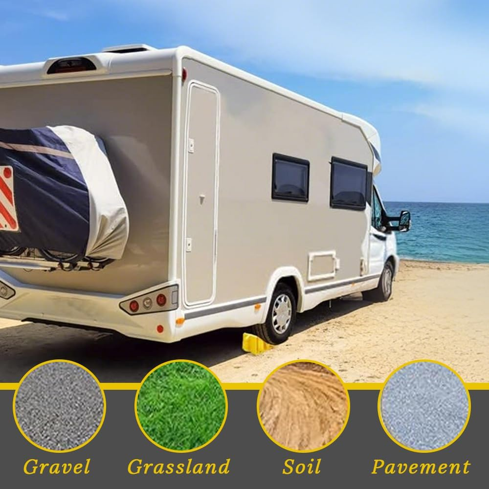 4 Pack Wheel Chocks, Heavy Duty RV Tire Chocks, Camper Wheel Chocks with Handle, Easy to Carry, Car Chocks for Travel Trailers, Campers, Cars, Trucks, Yellow