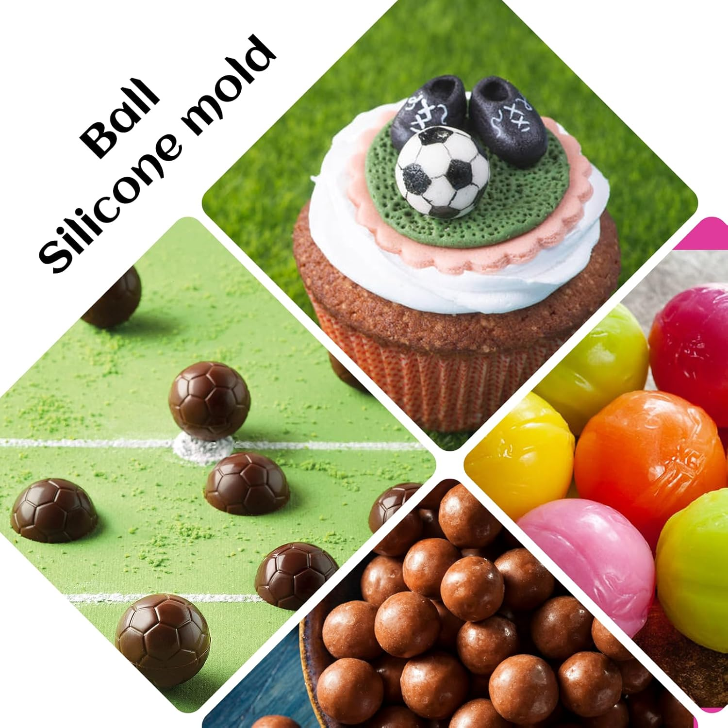 2 PCS Gummy Balls Candy Molds,Soccer Basketball Rugby Silicone Molds,188 Cavity Mini Silicone Mold for Chocolate, Fondant, Candy, Biscuits, Cookie, Jelly and Dog Training Commands Concept image number 5