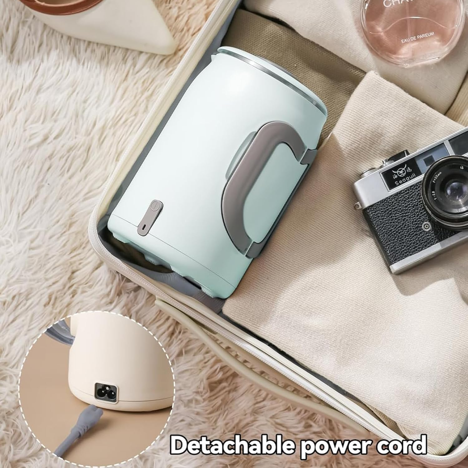 Enliansgo Travel Electric Kettle Portable Mini Kettle, Small Hot Water Boiler, 304 Stainless Steel, Fast Boiling Water with Auto Shut-Off and Boil Dry Protection, 400W (Green, 600ML) image number 1