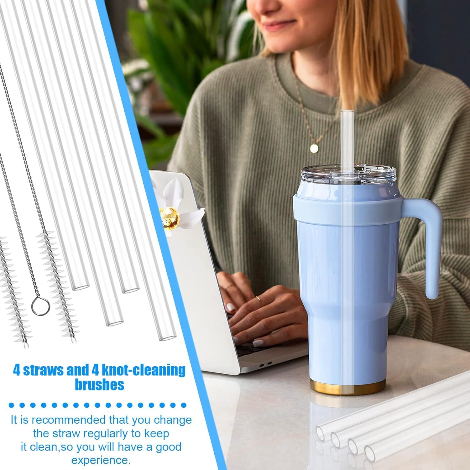 Replacement Straws, 4 Pcs Reusable Straw, Water Bottle Straw Replacement for Hydro Flask Wide Mouth Bottle (40Oz-18Oz)